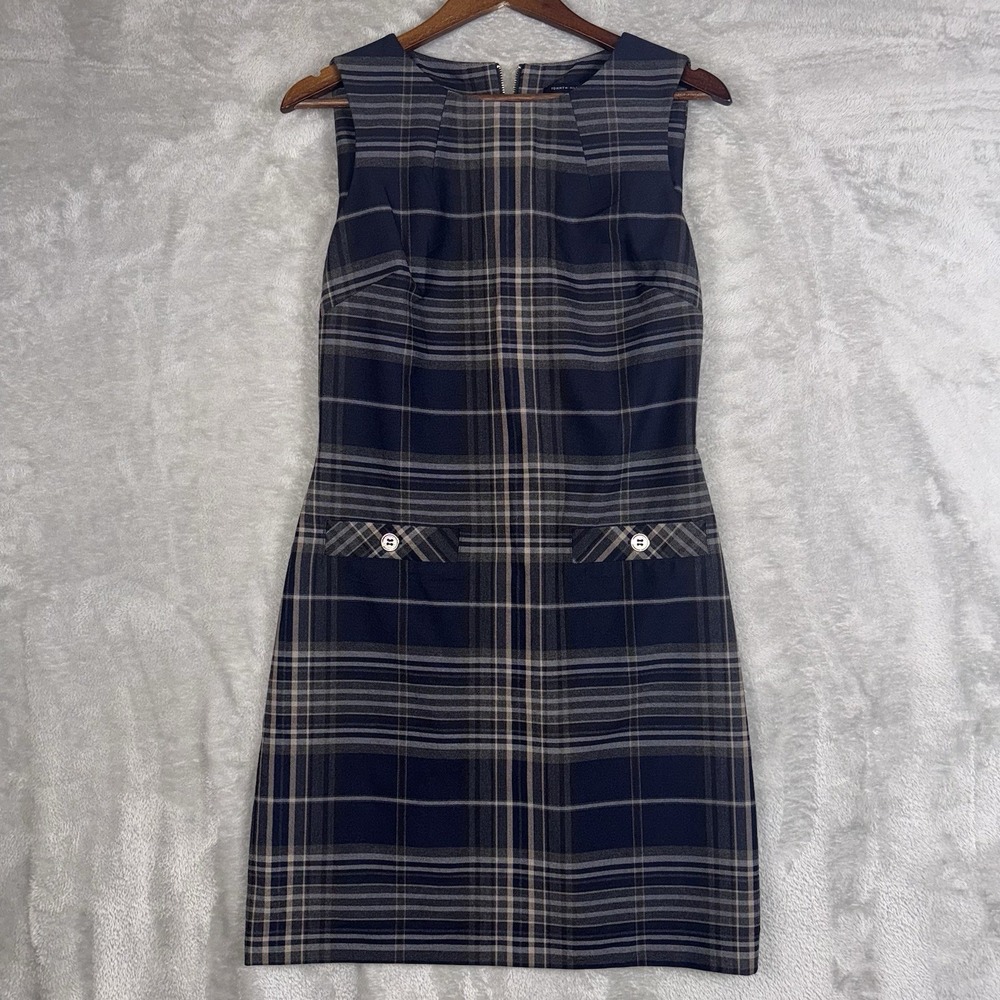 Tommy Hilfiger Women's Dress Sheath Style Blue White‎ Formal Plaid Size 6